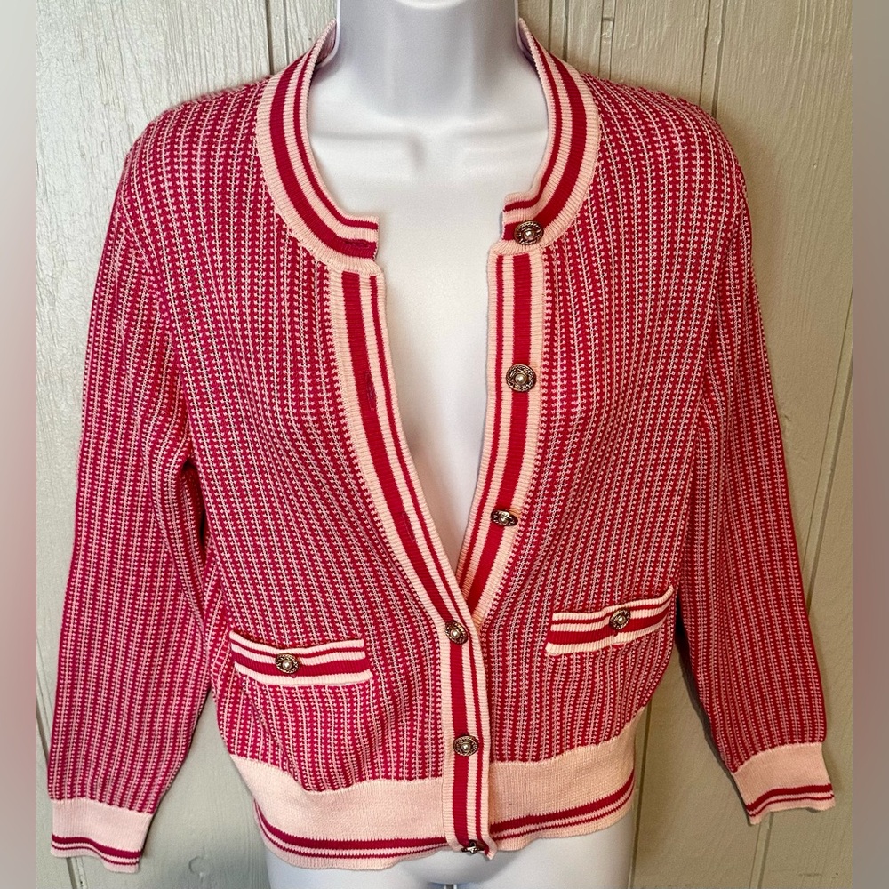 NWT. Autumn Cashmere Textured Pink Two Tone Cardigan